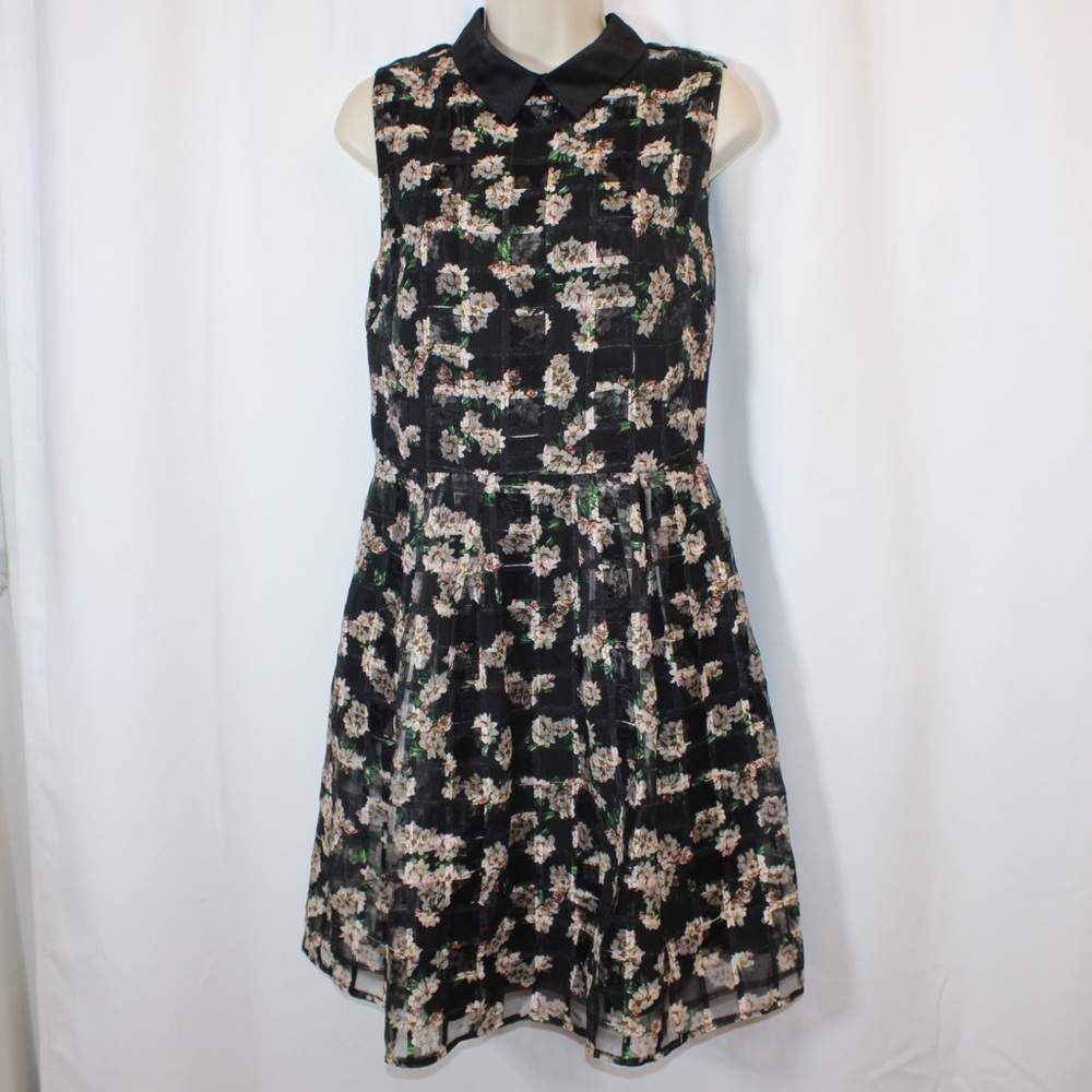 ERIN by Erin Fetherston‎ Women’s Black Floral Midi Dress Size 8 Cocktail Party